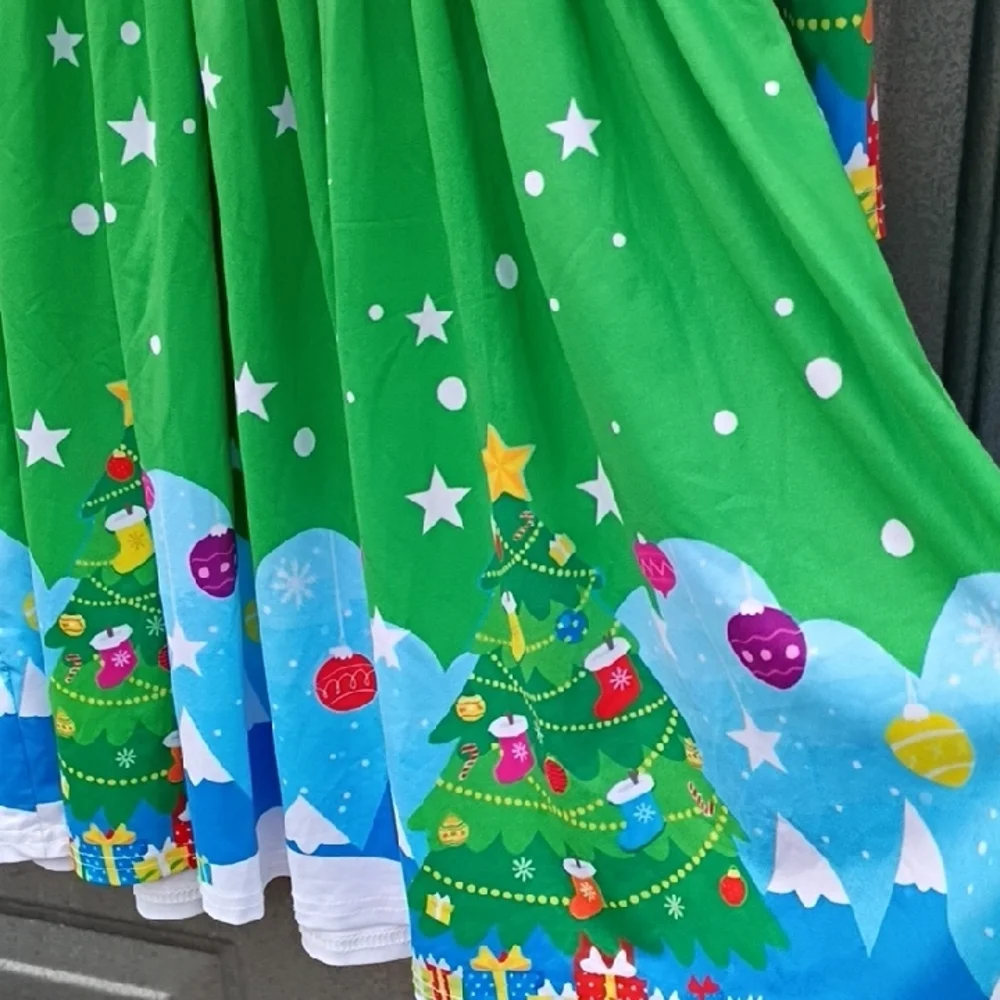 Festive Green Christmas Tree Dress Girls Size 12 With Hood